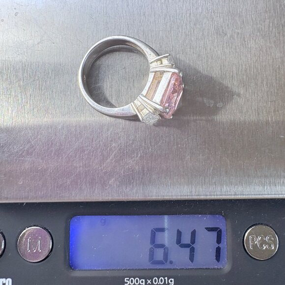 VTG Solid Sterling Silver 925 Pink & White Cubic Zirconia Statement Ring Size 6 - Picture 7 of 8